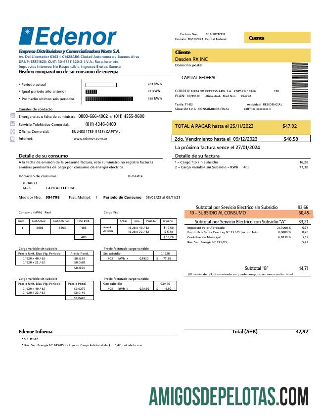 para download Argentina Edenor Modelo de fatura de serviços públicos fácil de preencher em formato Word e PDF
